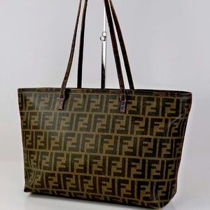 Authentic Fendi Zucca Large Canvas Coated Leather Tote